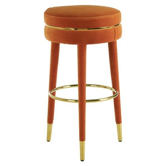 Product photograph of Intercrus Upholstered Velvet Bar Stool In Orange And Gold from Furniture in Fashion