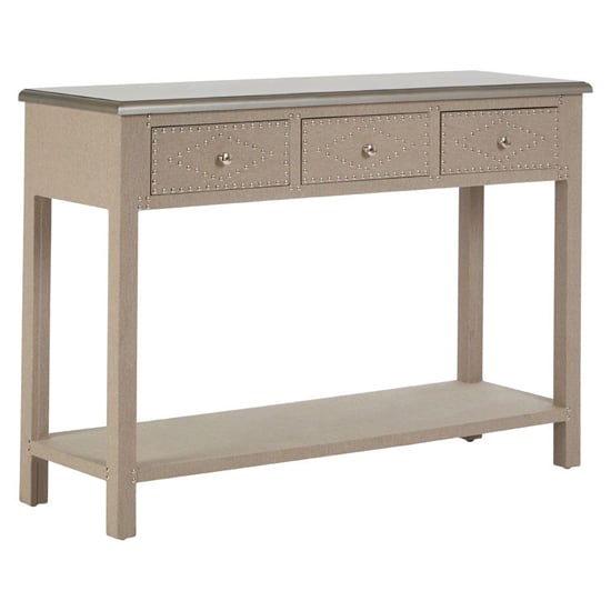 Photo of Intercrus wooden console table with 3 drawers in stone linen