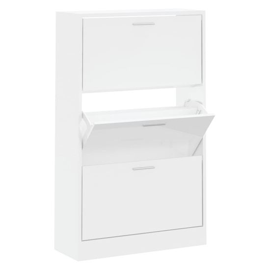 Oscar High Gloss Shoe Storage Cabinet With 3 Flaps In White