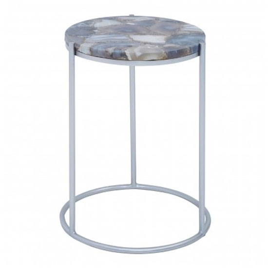 Inventive Agate Side Table In Blue With Silver Metal Frame