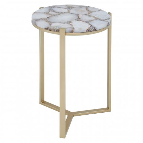 Inventive Round Agate Side Table With Gold Frame In Ivory_2