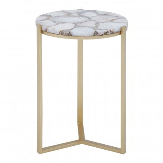Inventive Round Agate Side Table With Gold Frame In Ivory