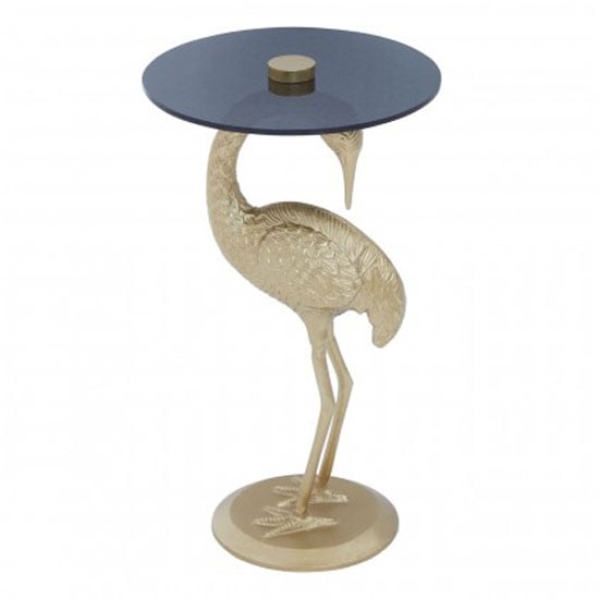 Inventive Round Black Glass Side Table With Gold Pelican Base_2