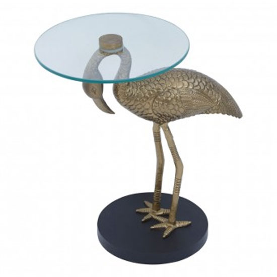 Inventive Round Clear Glass Side Table With Gold Pelican Base_2
