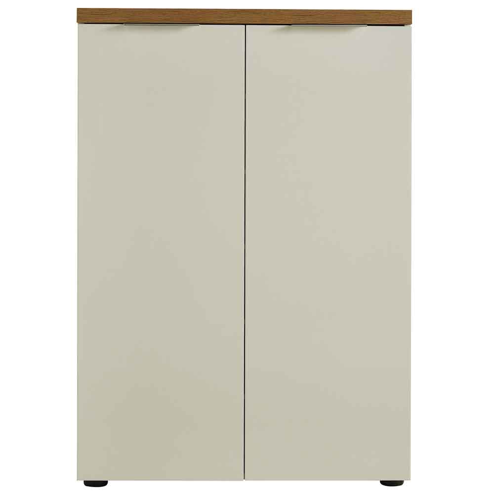 Inverness High Gloss Shoe Cabinet With 2 Doors And Oak Top In White