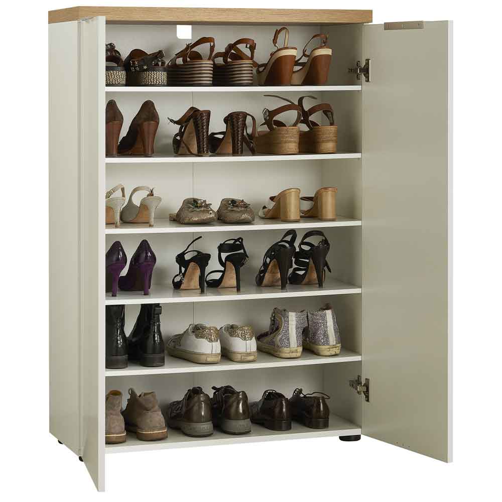 Inverness High Gloss Shoe Cabinet With 2 Doors And Oak Top In White