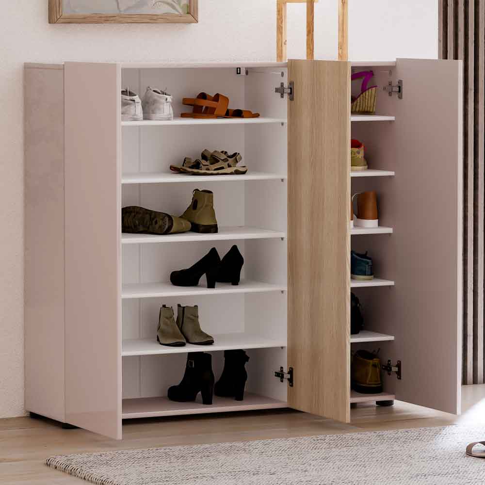 Inverness High Gloss Shoe Cabinet With 3 Doors In Cashmere