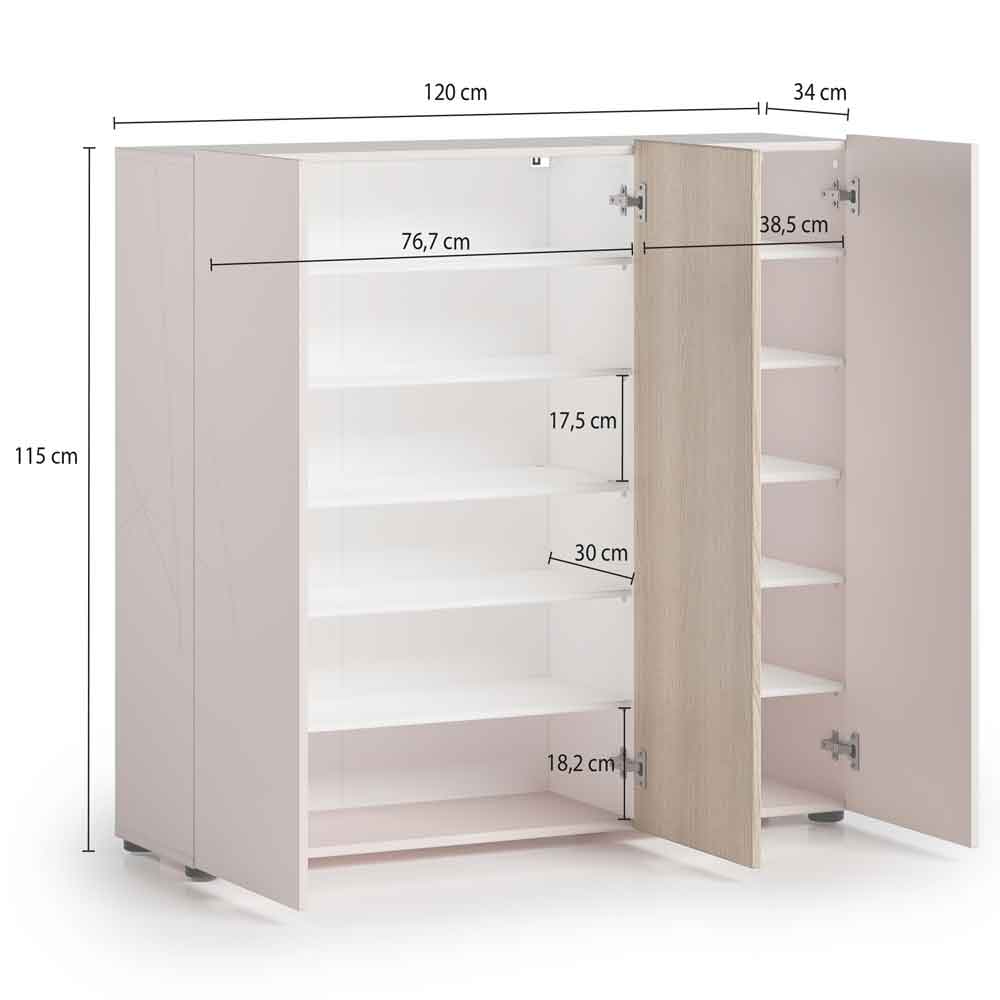 Inverness High Gloss Shoe Cabinet With 3 Doors In Cashmere