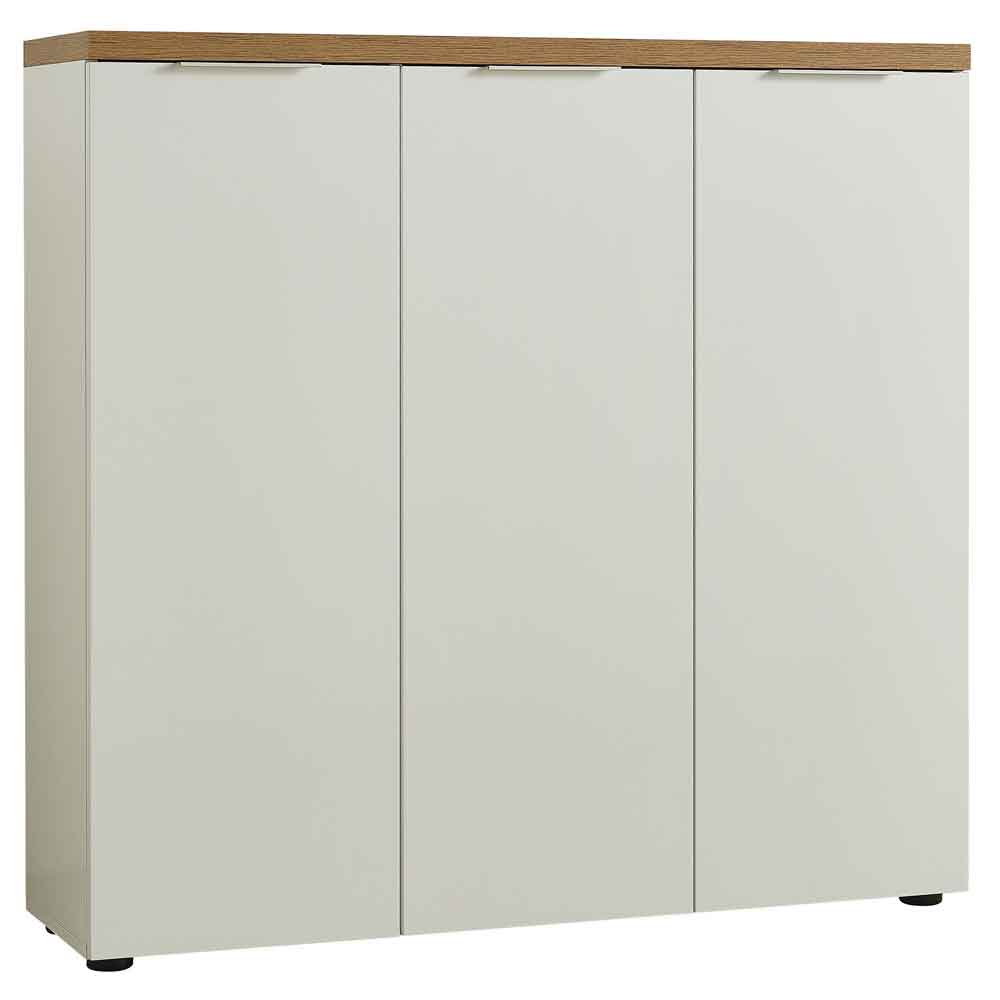 Inverness High Gloss Shoe Cabinet With 3 Doors And Oak Top In White
