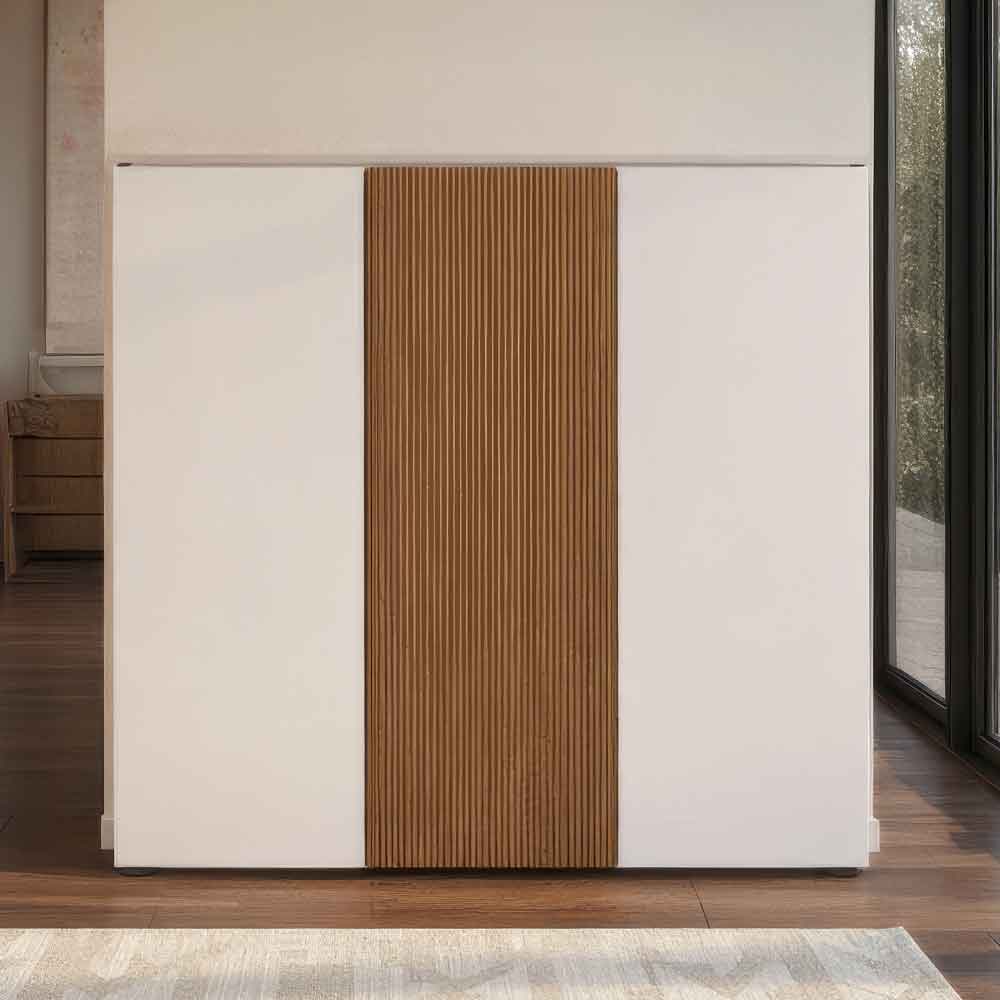 Inverness High Gloss Shoe Cabinet With 3 Doors In White And Oak