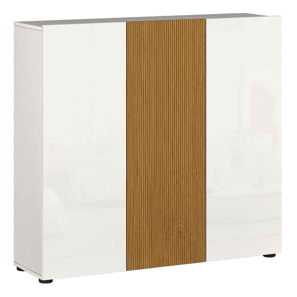 Inverness High Gloss Shoe Cabinet With 3 Doors In White And Oak