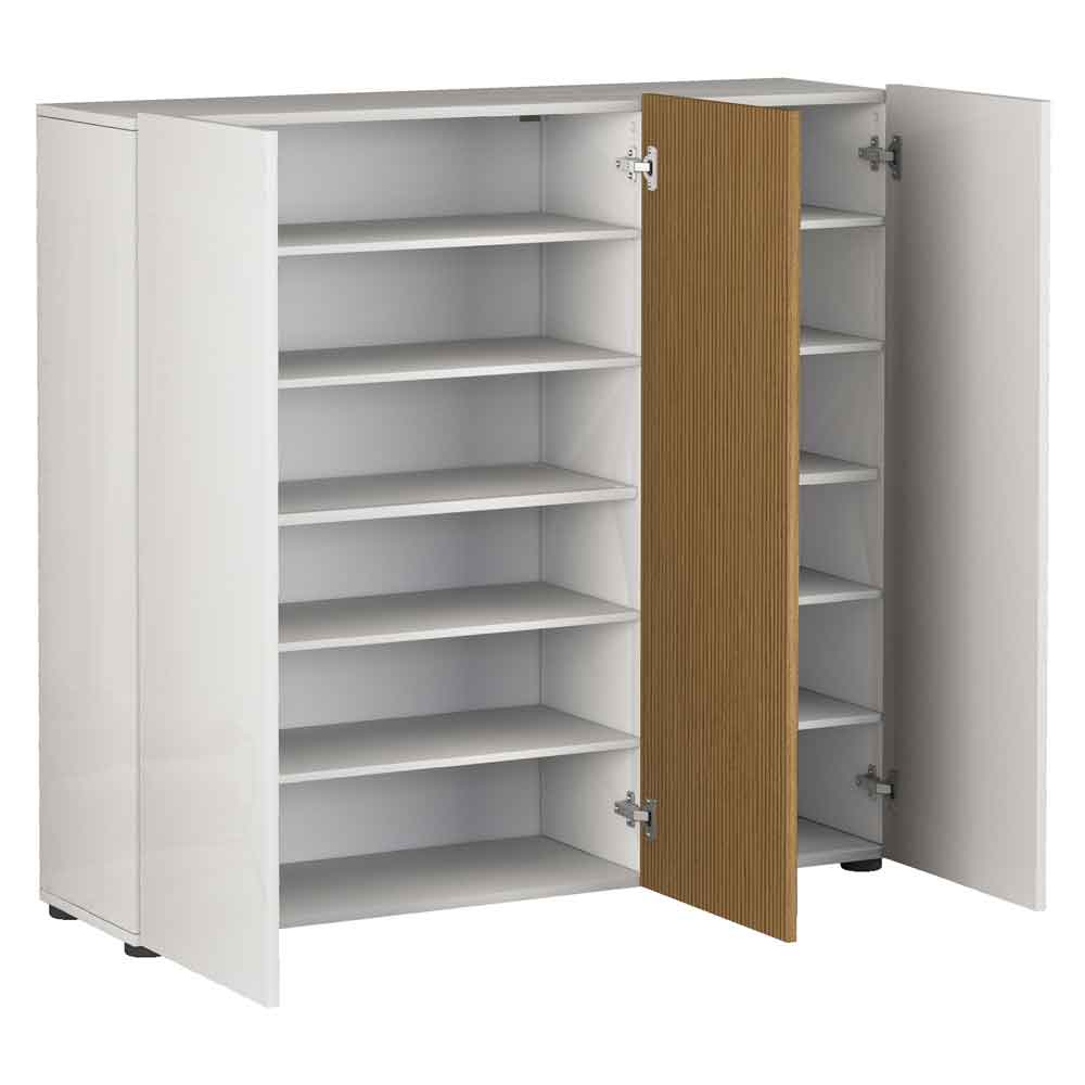 Inverness High Gloss Shoe Cabinet With 3 Doors In White And Oak