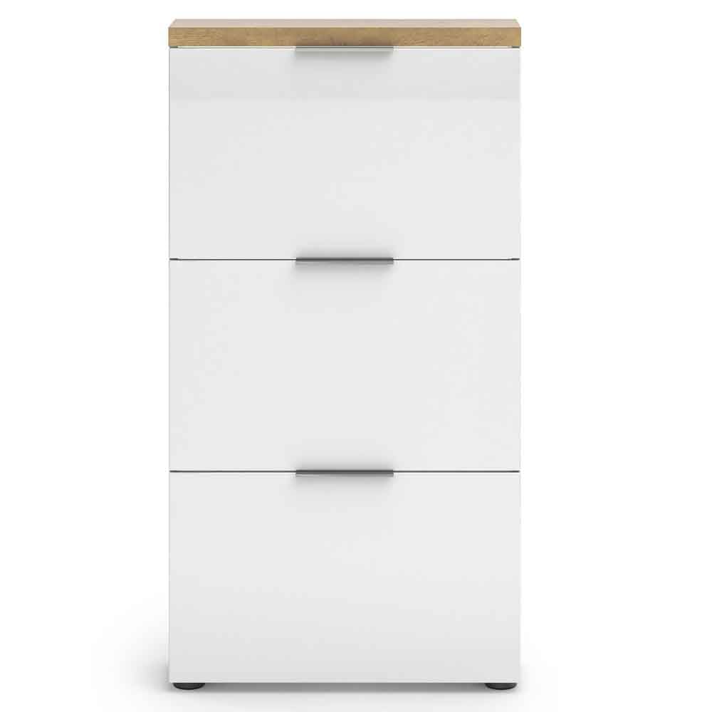 Inverness High Gloss Shoe Cabinet With 3 Flaps And Oak Top In White