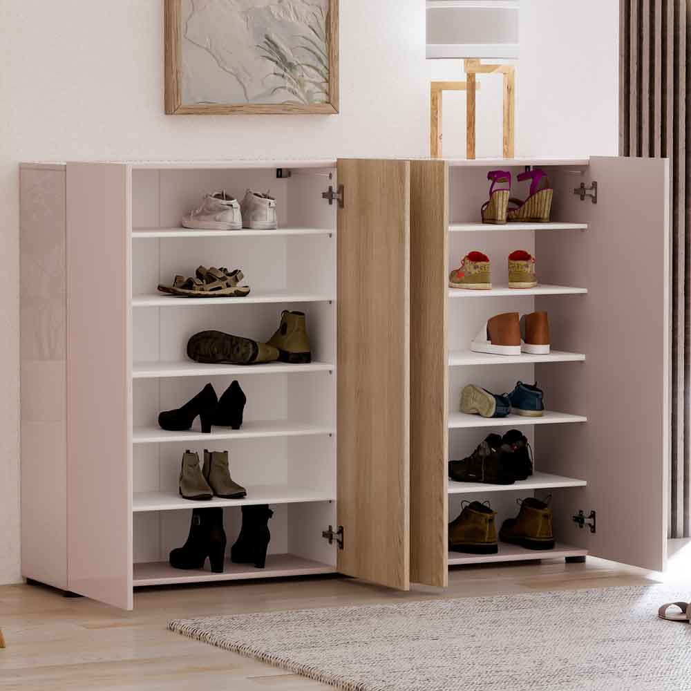 Inverness High Gloss Shoe Cabinet With 4 Doors In Cashmere