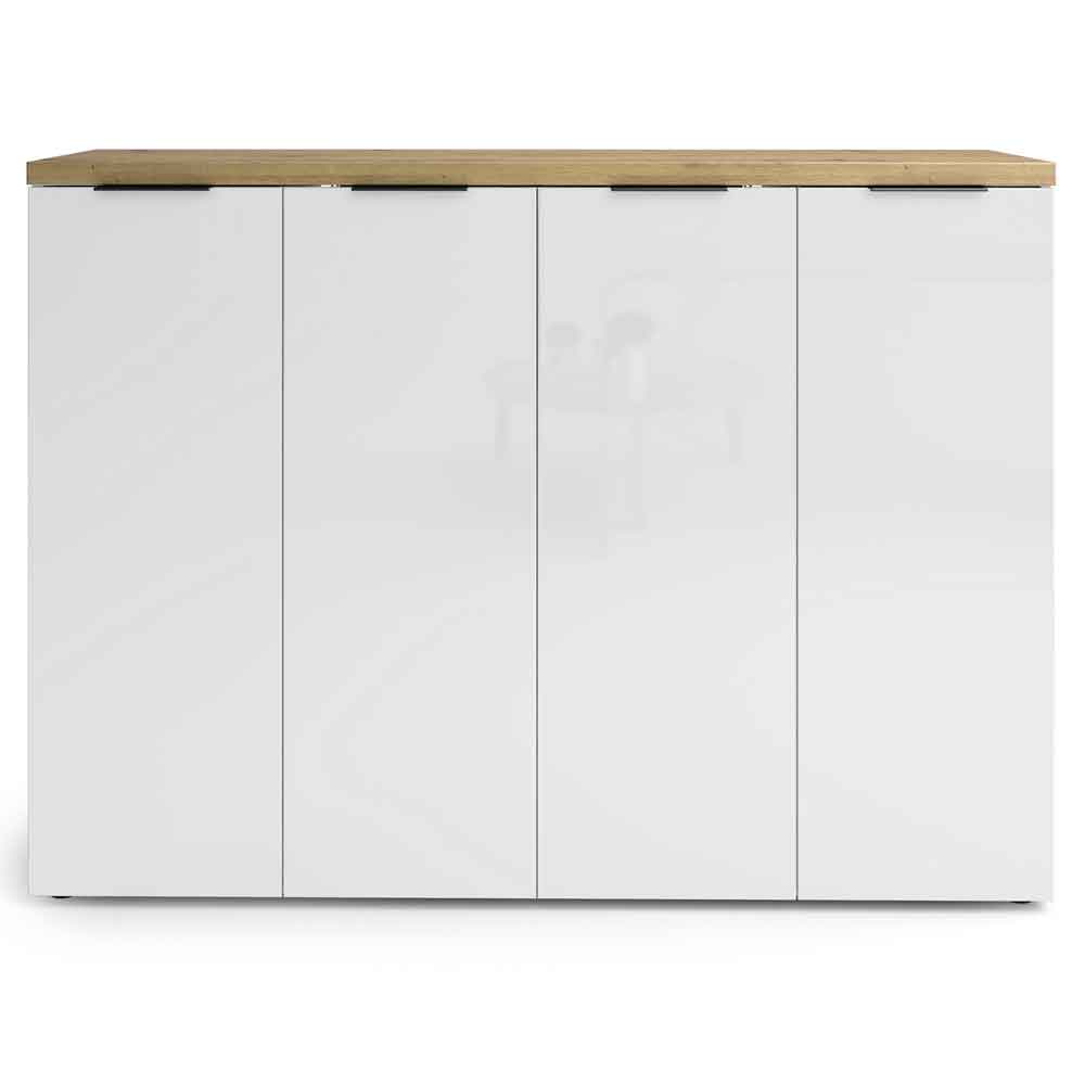 Inverness High Gloss Shoe Cabinet With 4 Doors And Oak Top In White