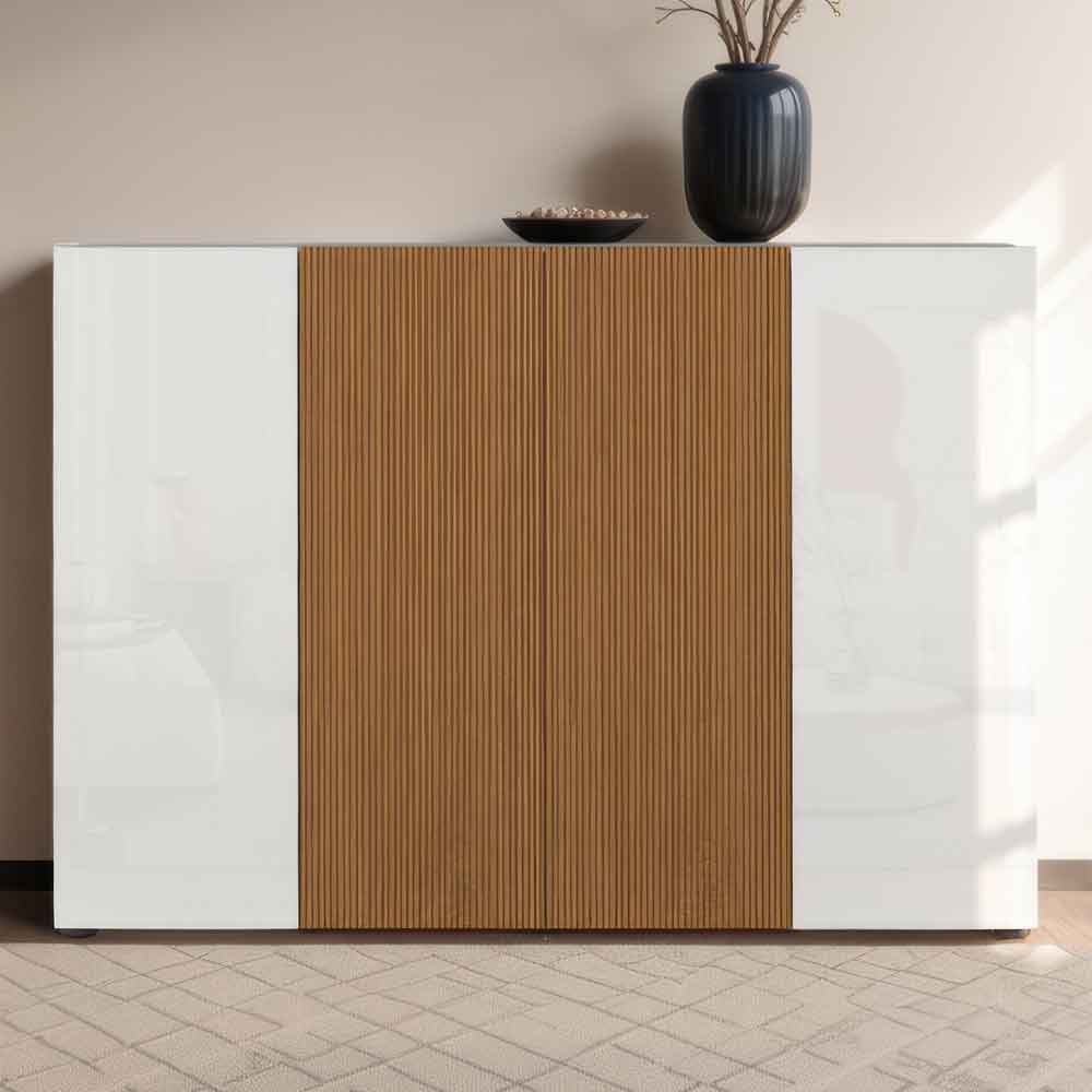 Inverness High Gloss Shoe Cabinet With 4 Doors In White And Oak