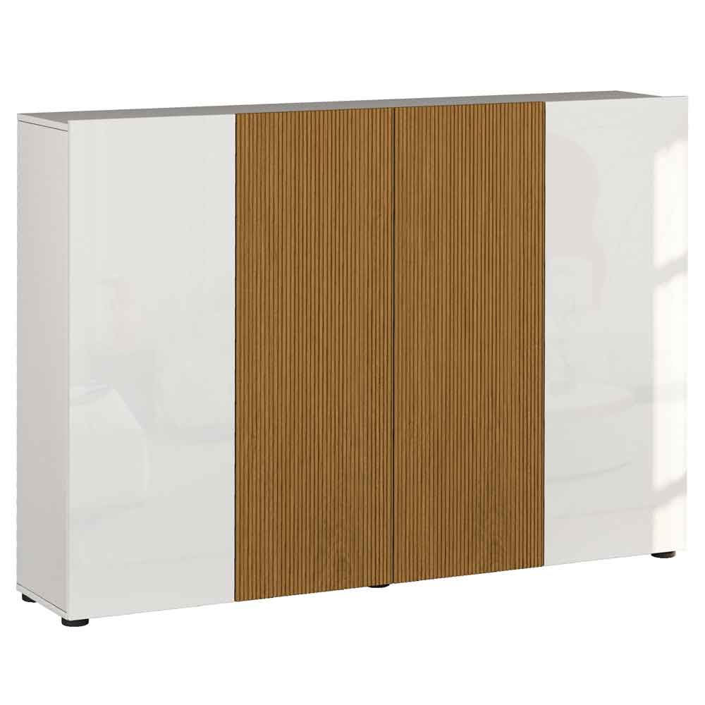 Inverness High Gloss Shoe Cabinet With 4 Doors In White And Oak