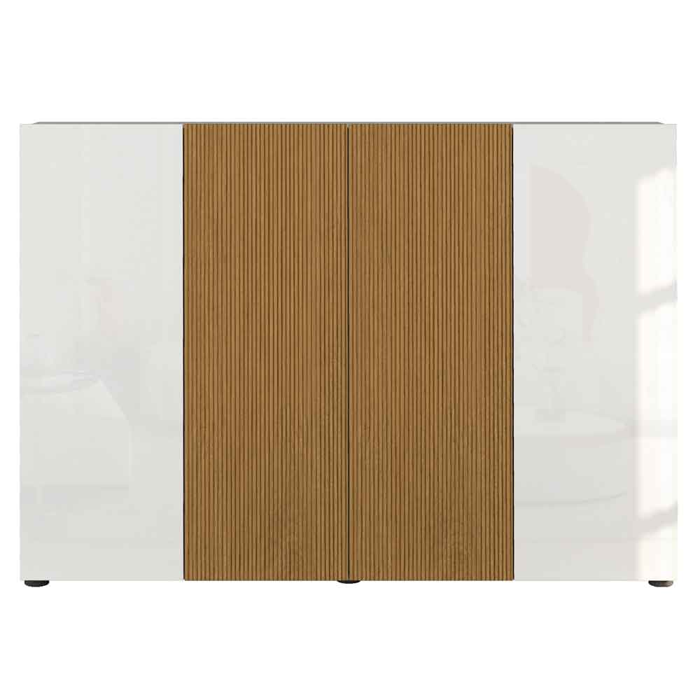 Inverness High Gloss Shoe Cabinet With 4 Doors In White And Oak