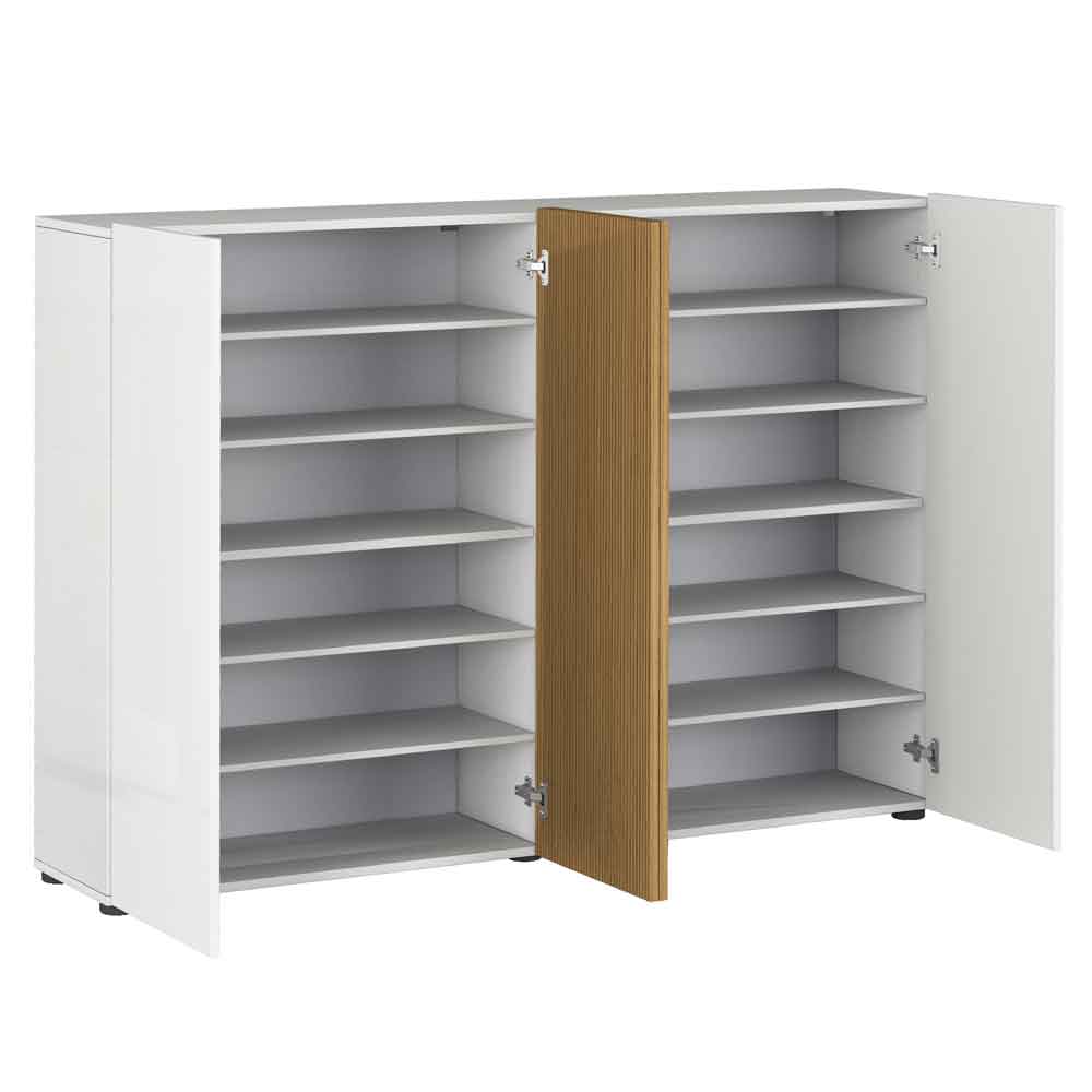 Inverness High Gloss Shoe Cabinet With 4 Doors In White And Oak