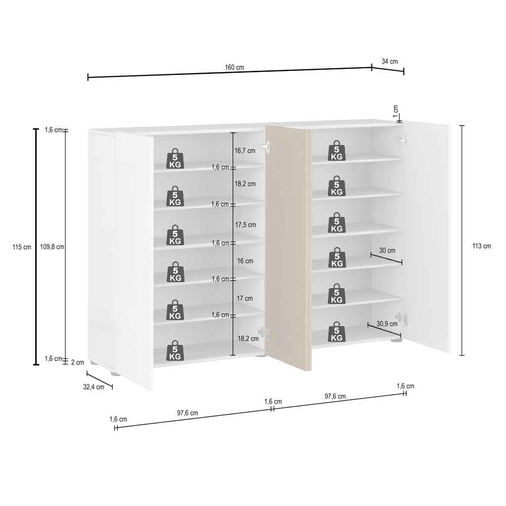 Inverness High Gloss Shoe Cabinet With 4 Doors In White And Oak