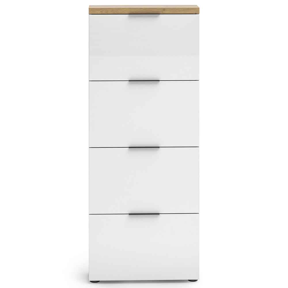 Inverness High Gloss Shoe Cabinet With 4 Flaps And Oak Top In White
