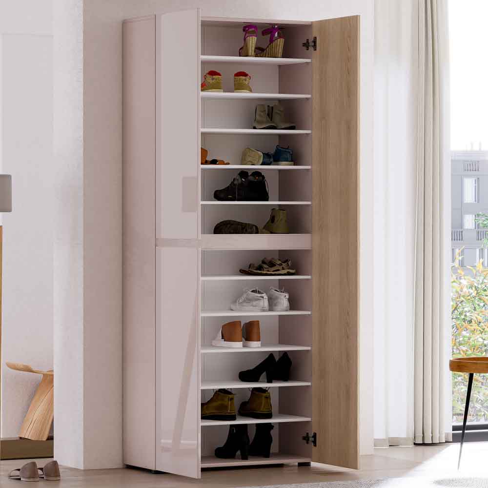 Inverness High Gloss Tall Shoe Cabinet With 3 Doors In Cashmere