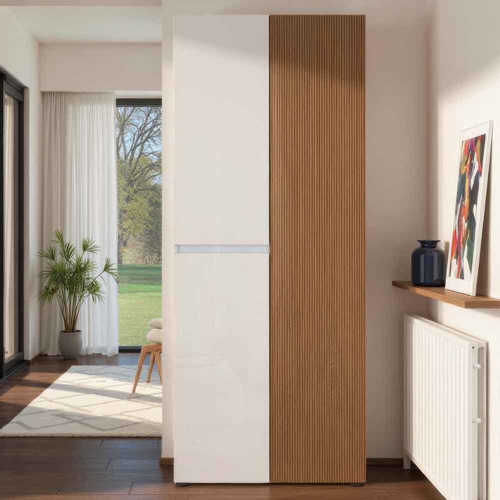 Inverness High Gloss Tall Shoe Cabinet With 3 Doors In White And Oak