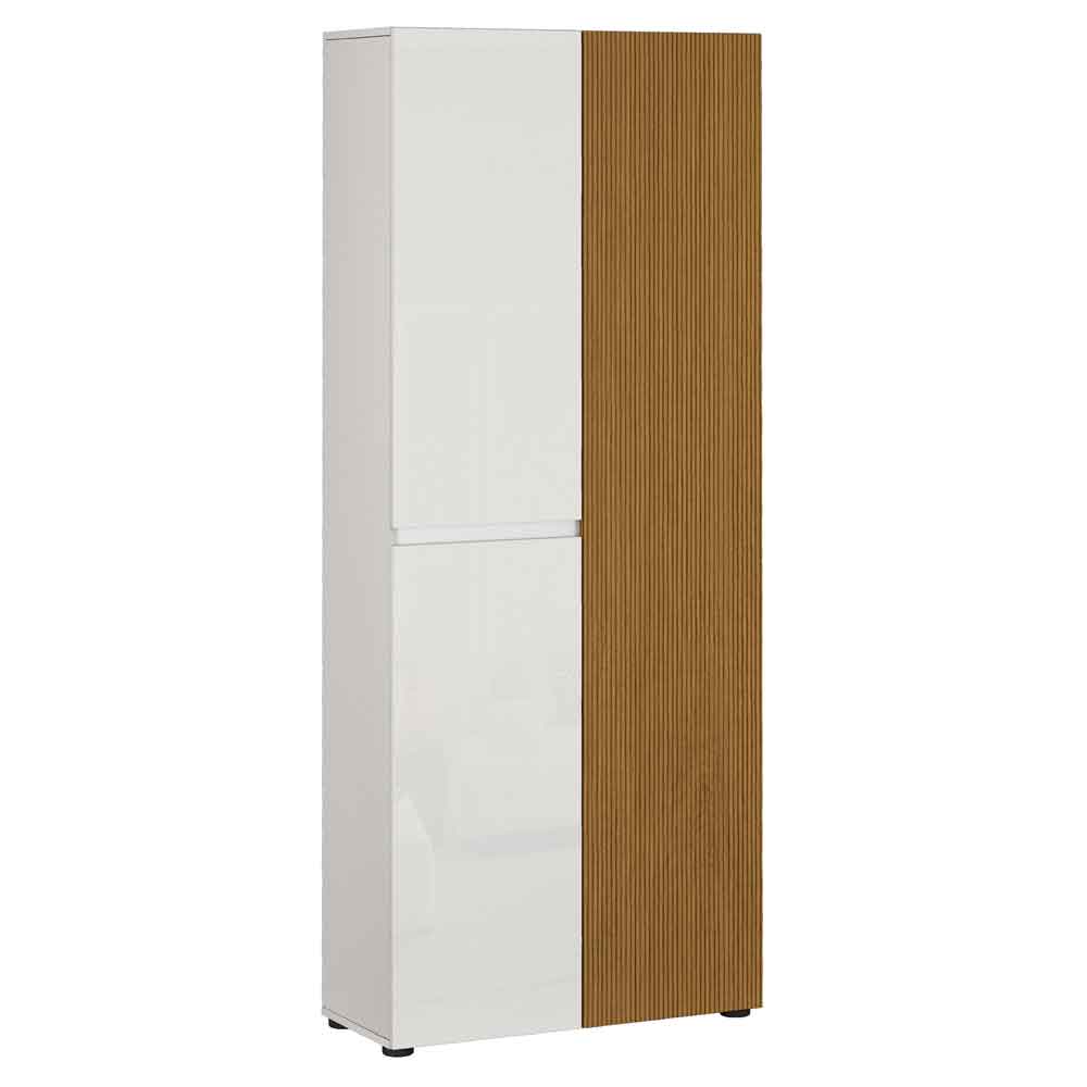 Inverness High Gloss Tall Shoe Cabinet With 3 Doors In White And Oak
