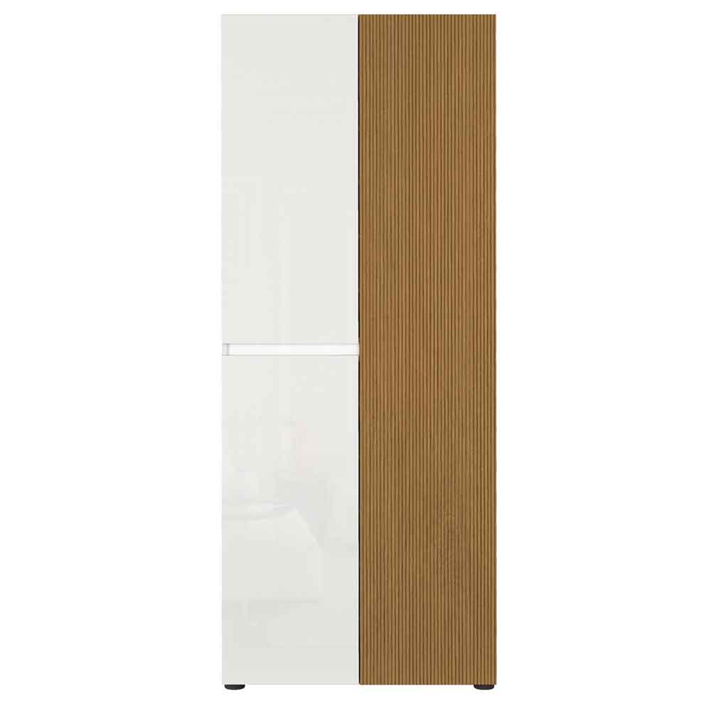 Inverness High Gloss Tall Shoe Cabinet With 3 Doors In White And Oak