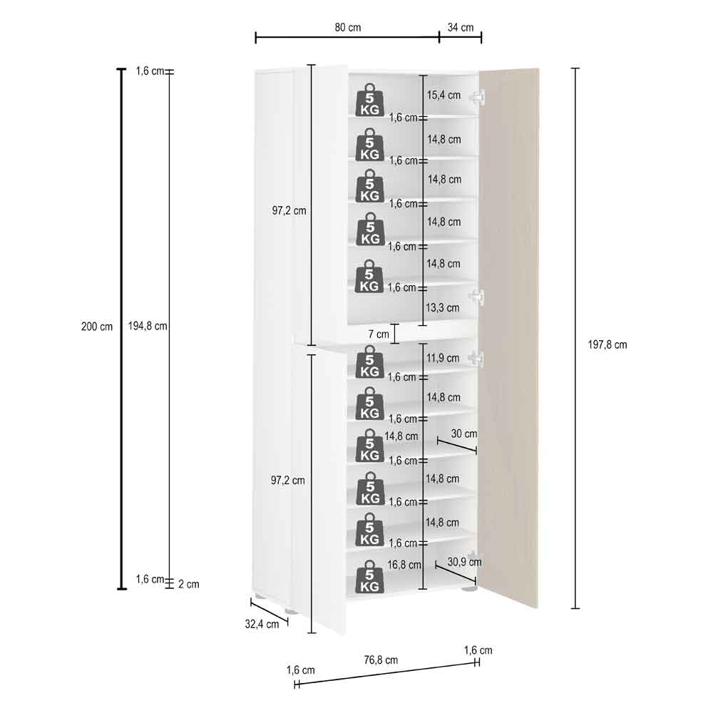 Inverness High Gloss Tall Shoe Cabinet With 3 Doors In White And Oak