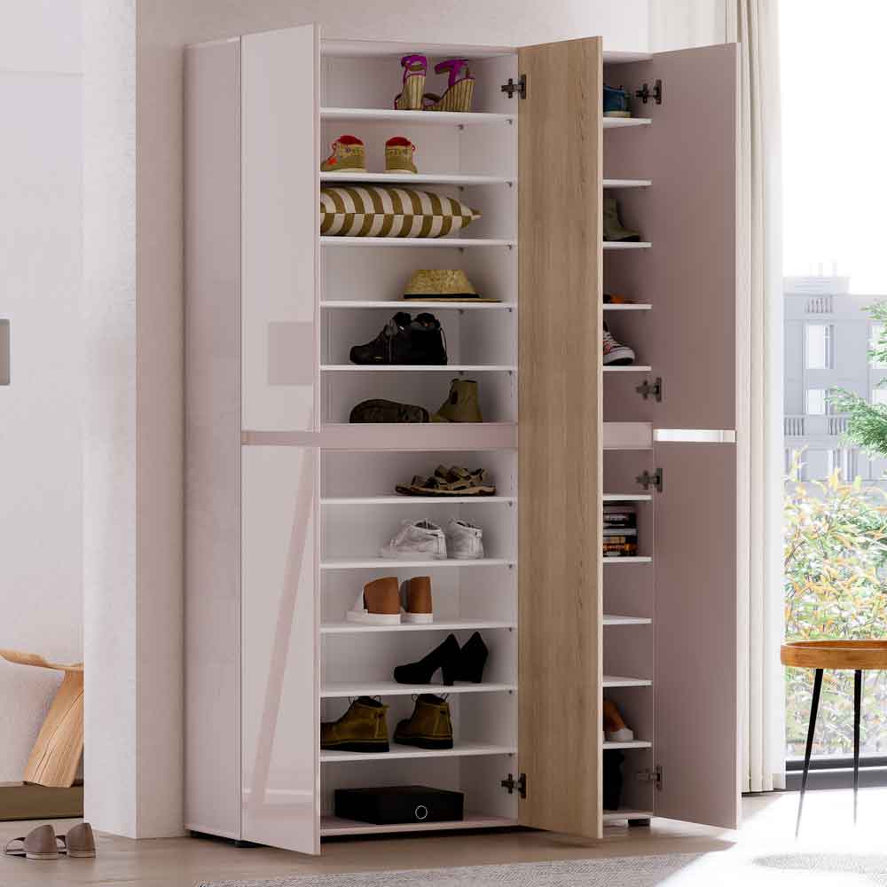 Inverness High Gloss Tall Shoe Cabinet With 5 Doors In Cashmere