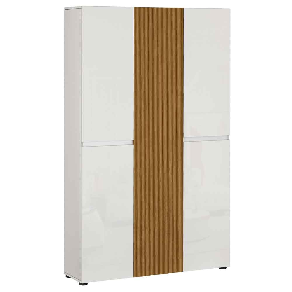 Inverness High Gloss Tall Shoe Cabinet With 5 Doors In White And Oak