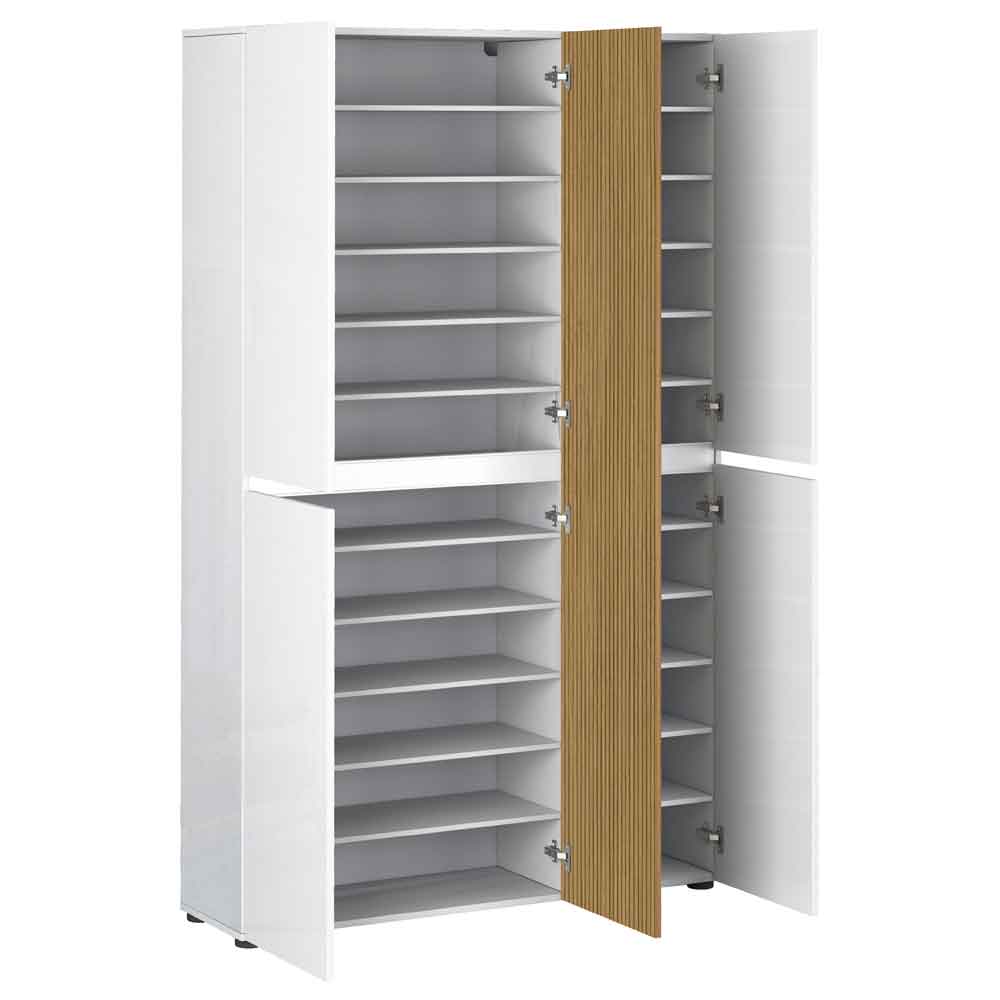 Inverness High Gloss Tall Shoe Cabinet With 5 Doors In White And Oak
