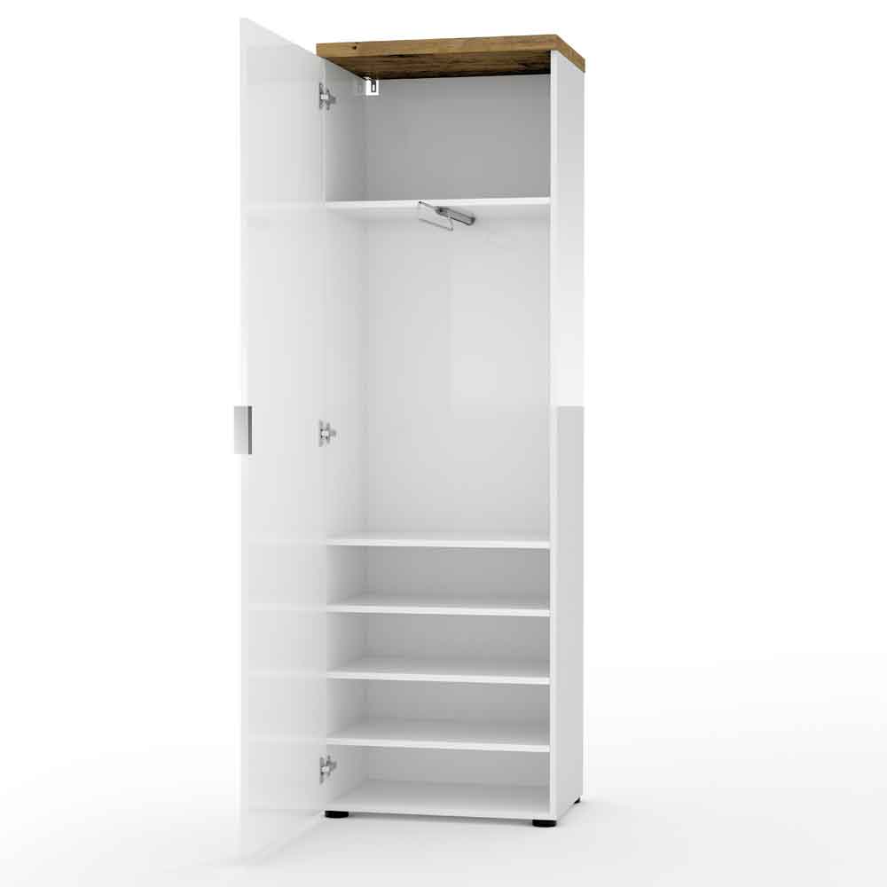 Inverness High Gloss Wardrobe With 1 Door In White And Oak