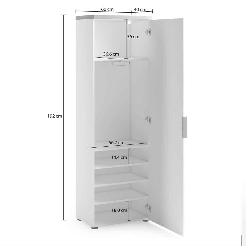 Inverness High Gloss Wardrobe With 1 Door In White And Oak