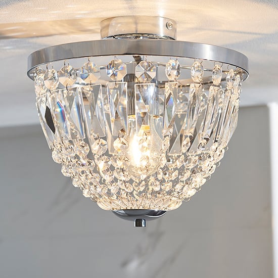 Product photograph of Iona Clear Glass Faceted Crystals Flush Ceiling Light In Chrome from Furniture in Fashion