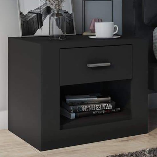 Ionia Wooden Bedside Cabinet With 1 Drawer In Matt Black
