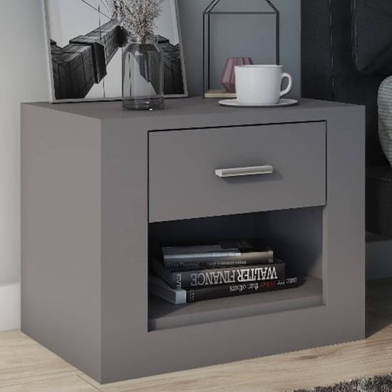 Product photograph of Ionia Wooden Bedside Cabinet With 1 Drawer In Matt Grey from Furniture in Fashion