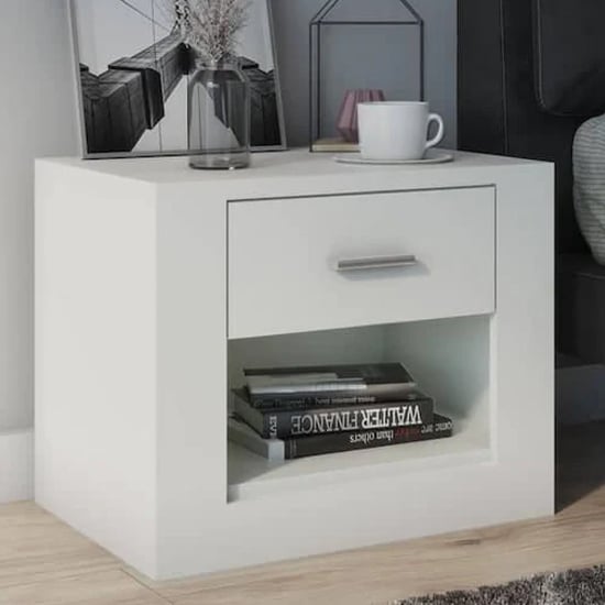Ionia Wooden Bedside Cabinet With 1 Drawer In Matt White