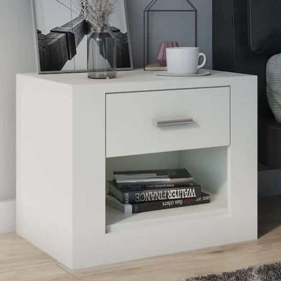 Read more about Ionia wooden bedside cabinet with 1 drawer in matt white