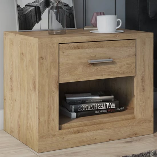 Photo of Ionia wooden bedside cabinet with 1 drawer in shetland oak