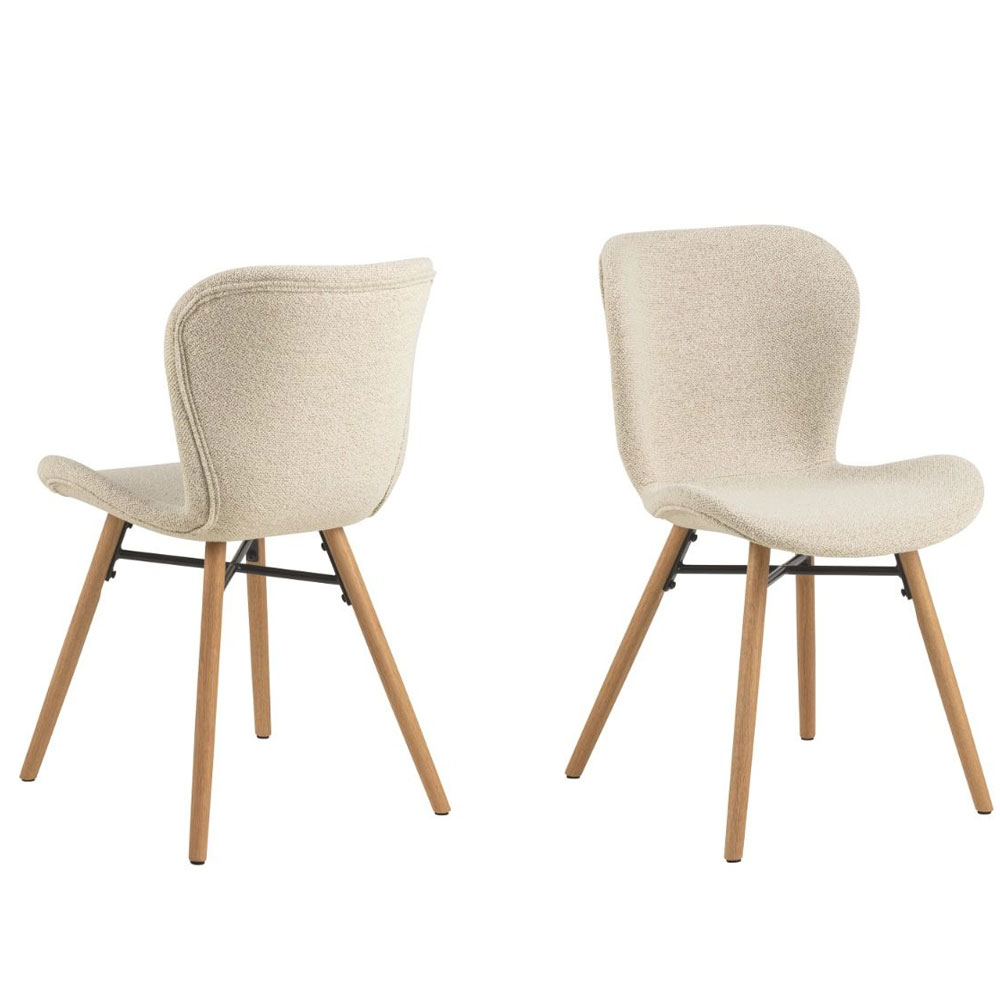 Ionia Beige Wooden Dining Table with 4 Bangor Fabric Cream Chairs