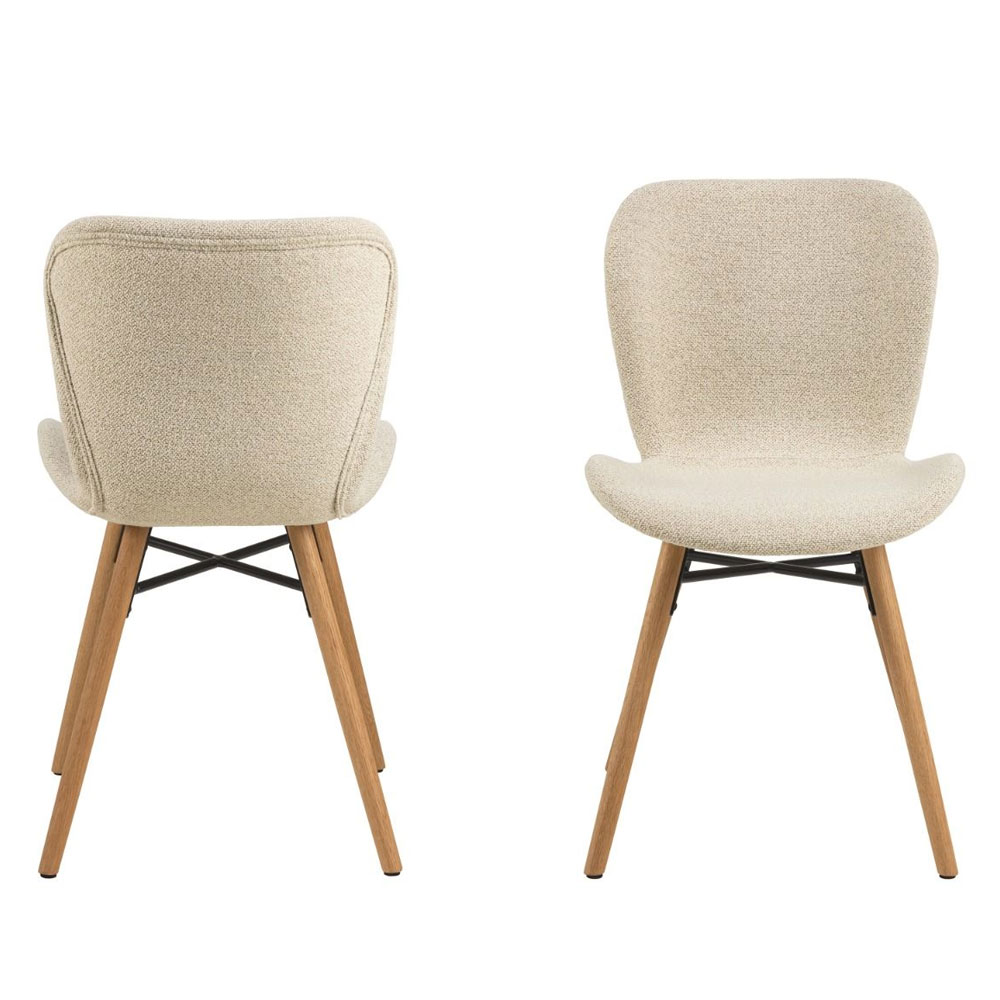 Ionia Beige Wooden Dining Table with 4 Bangor Fabric Cream Chairs