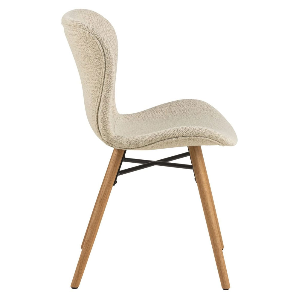 Ionia Beige Wooden Dining Table with 4 Bangor Fabric Cream Chairs