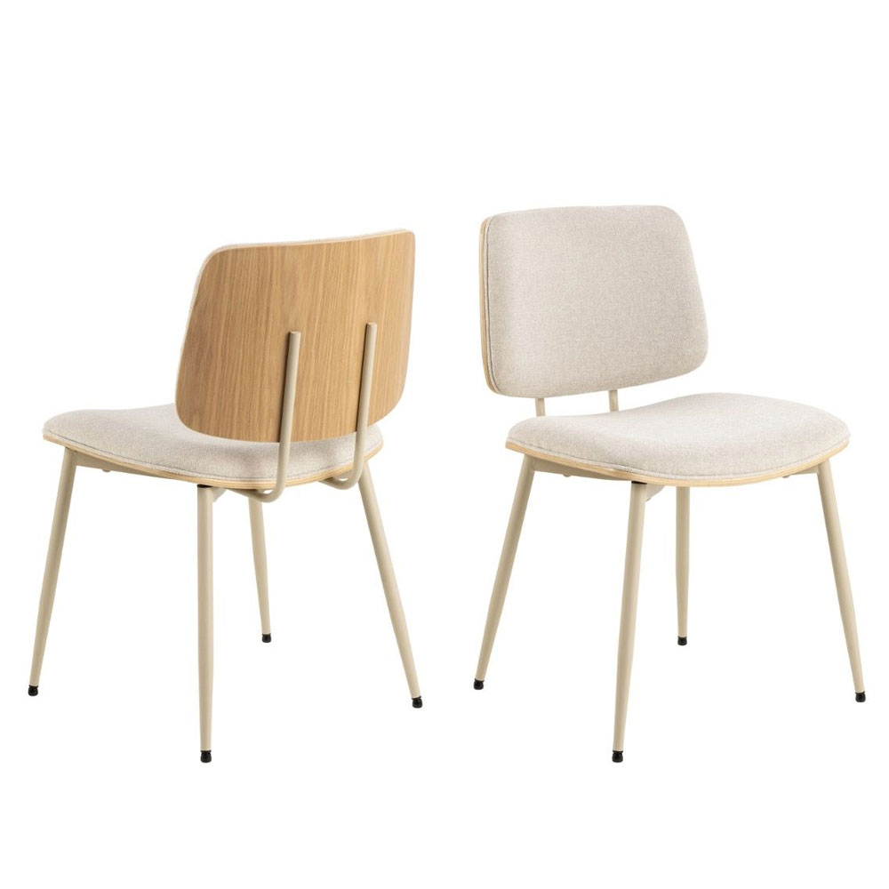 Ionia Beige Wooden Dining Table with 4 Owasso Fabric Beige Chairs