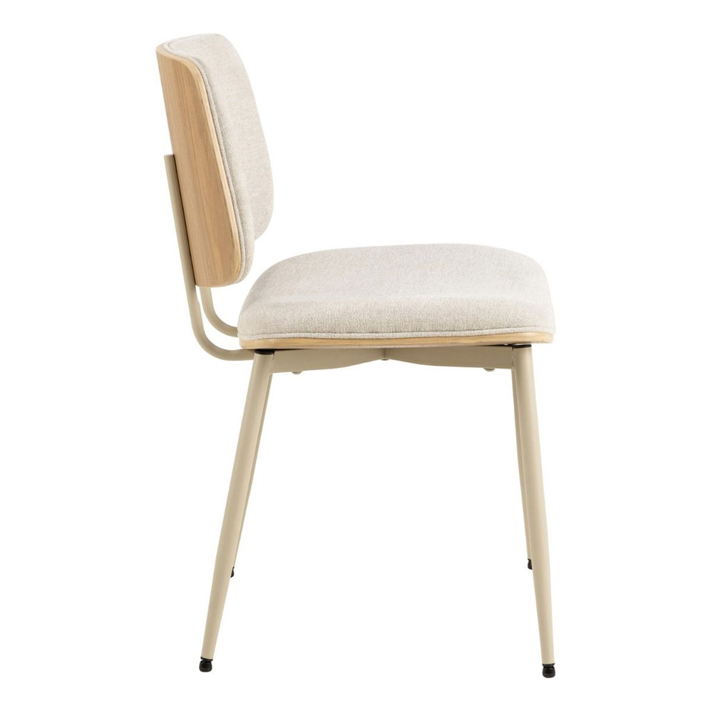 Ionia Beige Wooden Dining Table with 4 Owasso Fabric Beige Chairs