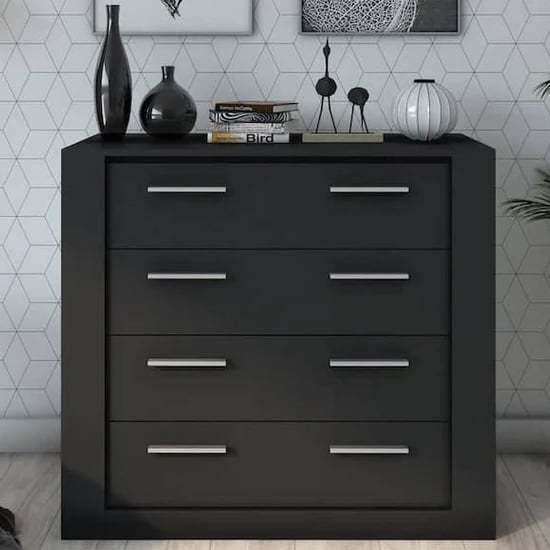 Product photograph of Ionia Wooden Chest Of 4 Drawers In Matt Black from Furniture in Fashion