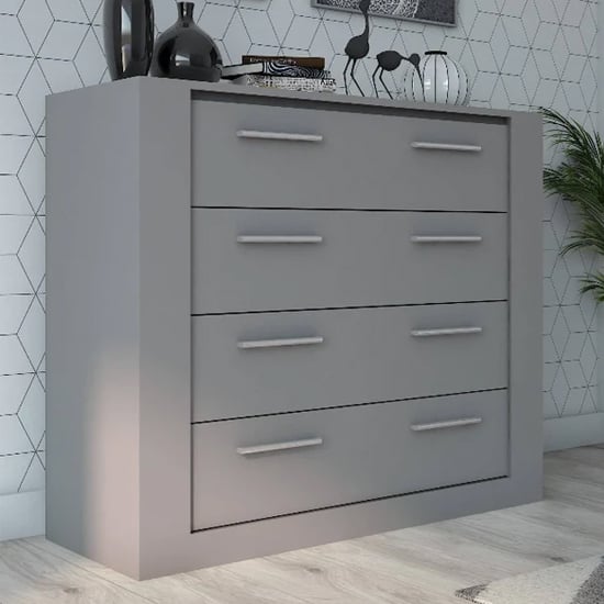 Product photograph of Ionia Wooden Chest Of 4 Drawers In Matt Grey from Furniture in Fashion