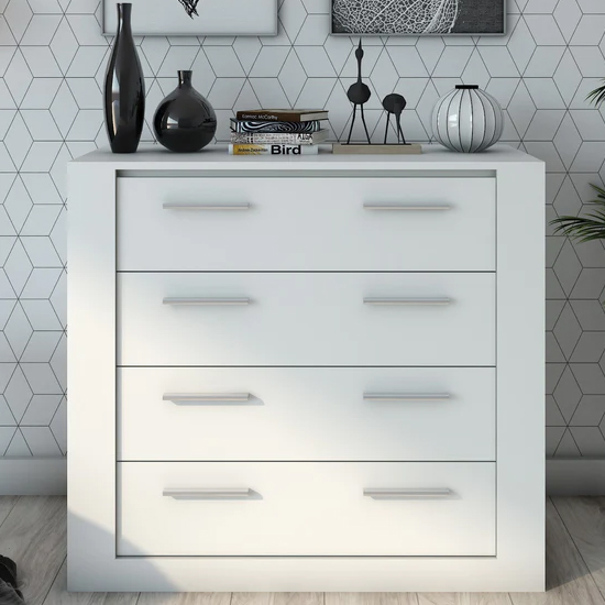 Product photograph of Ionia Wooden Chest Of 4 Drawers In Matt White from Furniture in Fashion