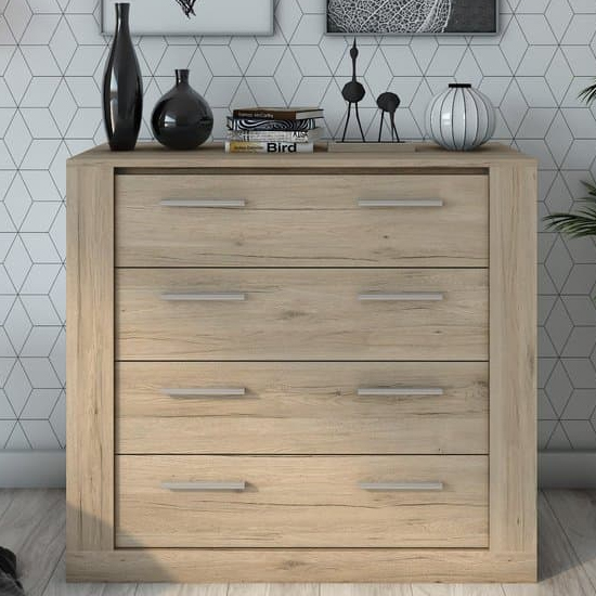 Product photograph of Ionia Wooden Chest Of 4 Drawers In San Remo Oak from Furniture in Fashion